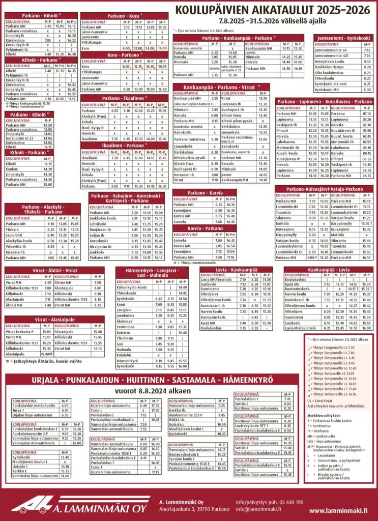 A Lamminmäki Koulupäivien aikataulut